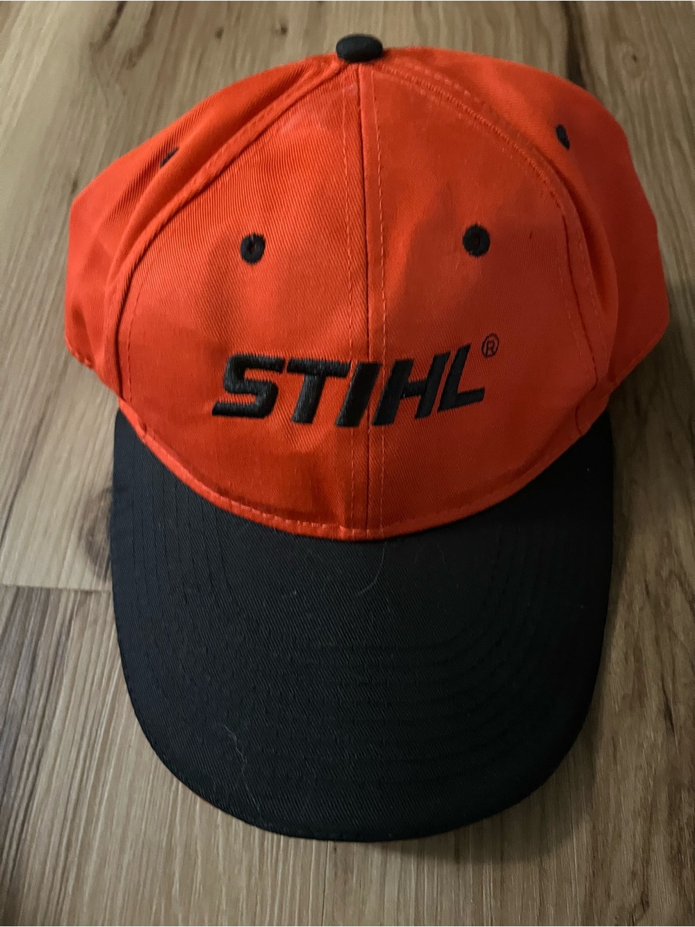 Stihl Chainsaw Hat Mens Orange Strap Back Spellout Embroidered Workwear